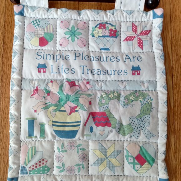 Vintage Puffy Quilted Wall Hanging "Simple Pleasures Are Life's Treasures" SMALL - Picture 2 of 12